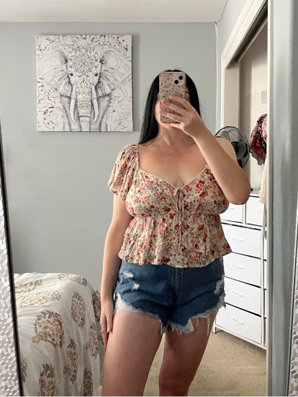 Arizona Jean Company Cream Red Floral Peplum Top L Large M Medium